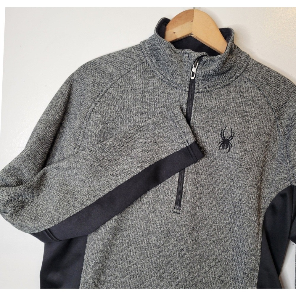 Spyder Men's Sweater Gray Textured 1/4 Zip Fleece Pullover Jacket Size‎ M Logo